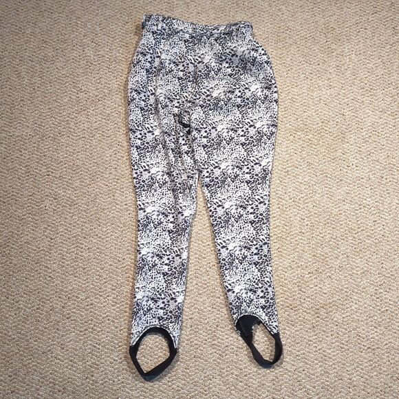 ASOS 4505 Ski Snow Pants Womens 6 Black White Stirrup Snowboard Leopard Print - Picture 4 of 6